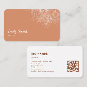 Modern Simple Dusty Orange Blume Line Art QRCode Visitenkarte
