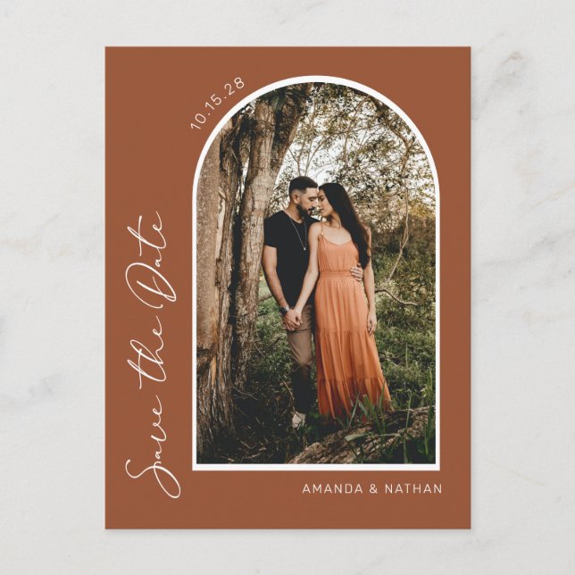 Modern Simple Elegant Burnt Orange Save the Date Ankündigungspostkarte (Vorderseite)
