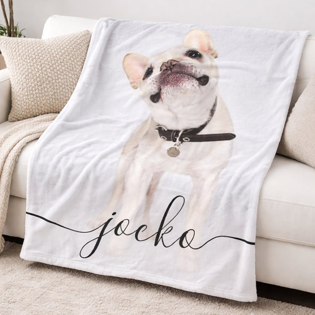Modern Simple Elegant Chic Pet Photo Text Fleecedecke (Von Creator hochgeladen)