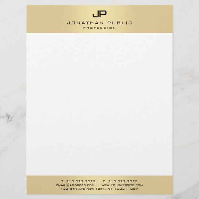 Modern Simple Elegant Monogram Gold And White Briefbogen (Vorderseite)