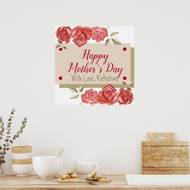 Modern Simple Elegante Chic Red Blume Mütter Day Poster (Küche)