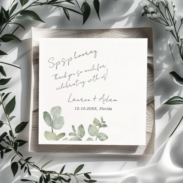 Modern Simple Eucalyptus Greenery Wedding Serviette (Von Creator hochgeladen)
