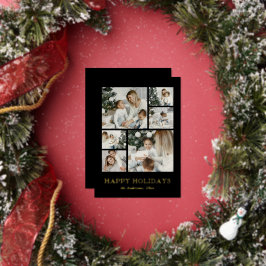 Modern Simple Family Photo Collage Black Christmas Folien Feiertagskarte