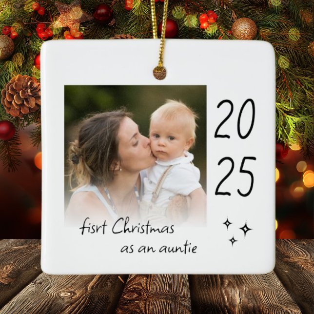 Modern Simple First Christmas As Auntie Photo Keramikornament (Modern Simple First Christmas As Auntie Photo Ceramic Ornament
)