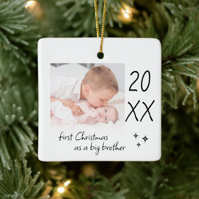 Modern Simple First Christmas As Big Brother Photo Keramikornament (Baum)