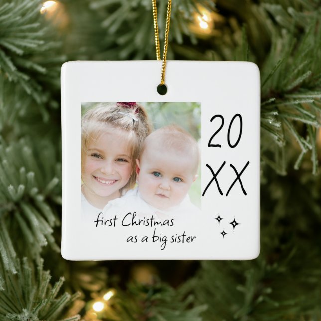 Modern Simple First Christmas As Big Sister Photo Keramikornament (Baum)