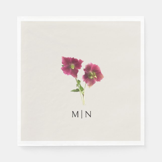 Modern Simple Floral Wedding Magenta Violet Blume Serviette (Vorderseite)
