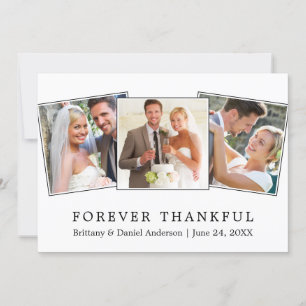 Modern Simple Forever Thankful 3 Foto Wedding Dankeskarte