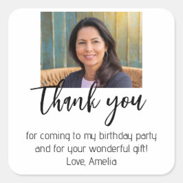 Modern Simple Foto Birthday Vielen Dank Quadratischer Aufkleber