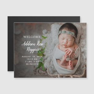 Modern Simple Foto Girl Birth Announcement Magnet