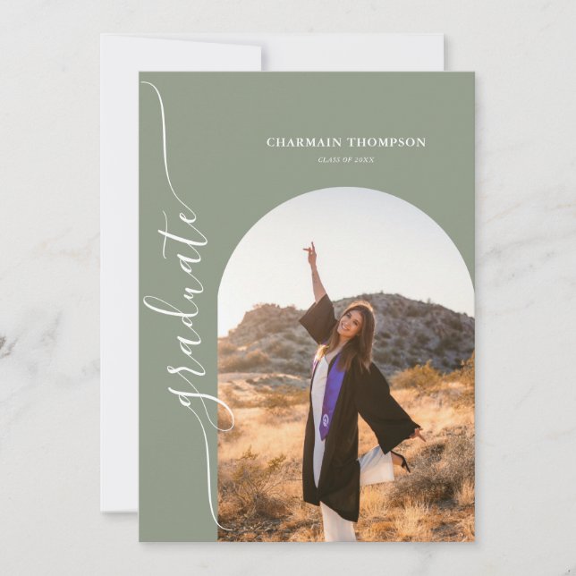 Modern Simple Foto Sage Green Abschluss Einladung (Vorderseite)