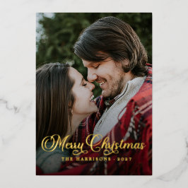Modern Simple Foto Script Frohe Weihnachten Tartan Folien Feiertagskarte