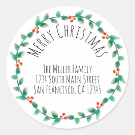 Modern Simple FroChristmas Holly Rücksendeadresse Runder Aufkleber