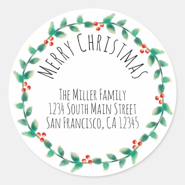 Modern Simple FroChristmas Holly Rücksendeadresse Runder Aufkleber (Vorderseite)