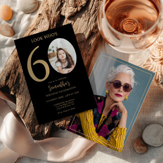 Modern Simple Fun Black Gold 60. Geburtstag Foto Einladung