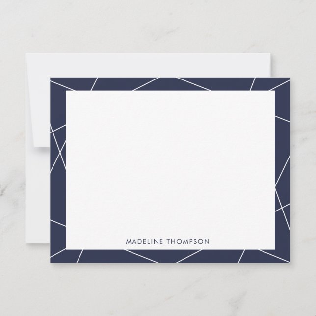 Modern Simple Geometric Navy Blue Border Name Mitteilungskarte (Vorderseite)