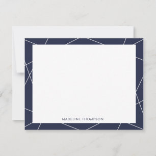 Modern Simple Geometric Navy Blue Border Name Mitteilungskarte