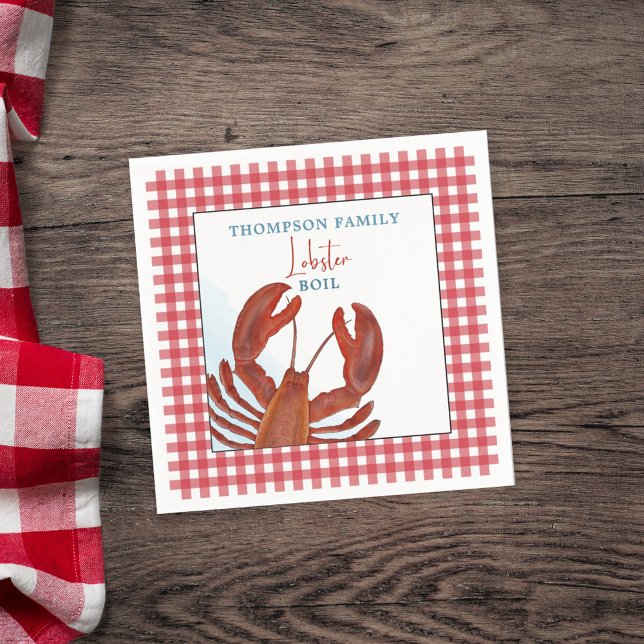Modern Simple Gingham Lobster Seafood Whimsical Serviette (Von Creator hochgeladen)