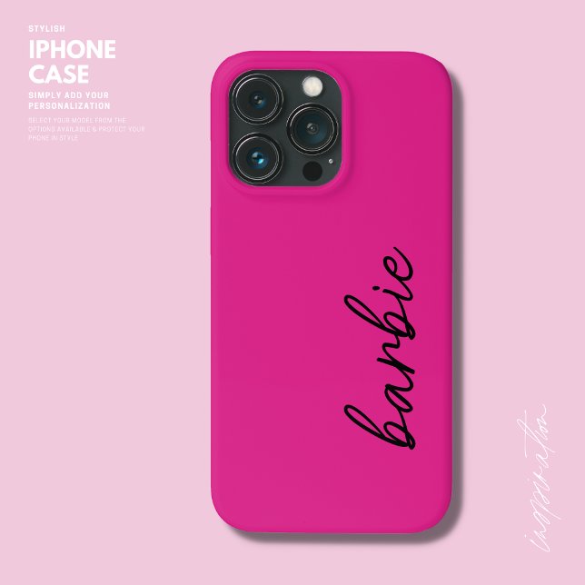Modern Simple Girl Hot Pink Script Name Monogram Case-Mate iPhone Hülle (Von Creator hochgeladen)