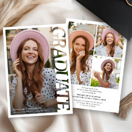 Modern Simple Graduate 3 Photo Collage Graduation Ankündigung