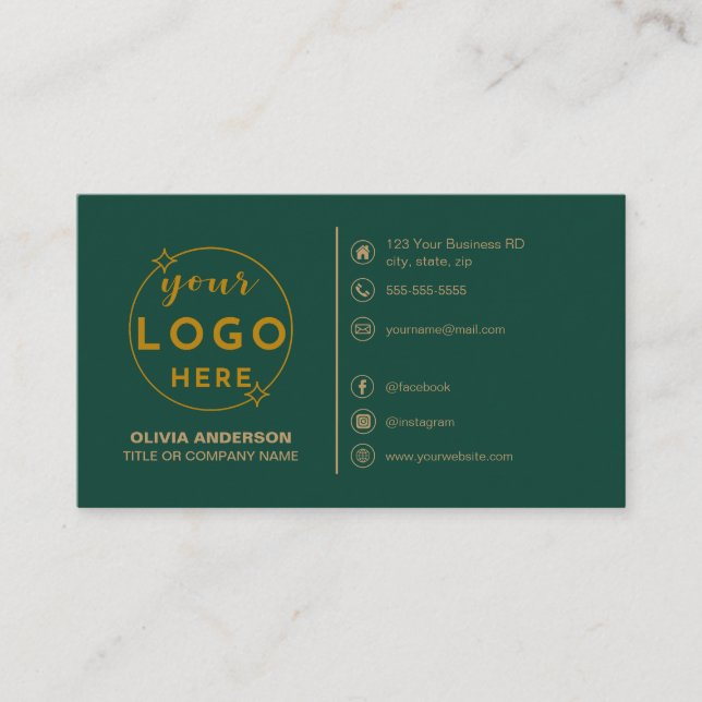 Modern Simple Green Logo Custom Icons Social Media Visitenkarte (Vorderseite)