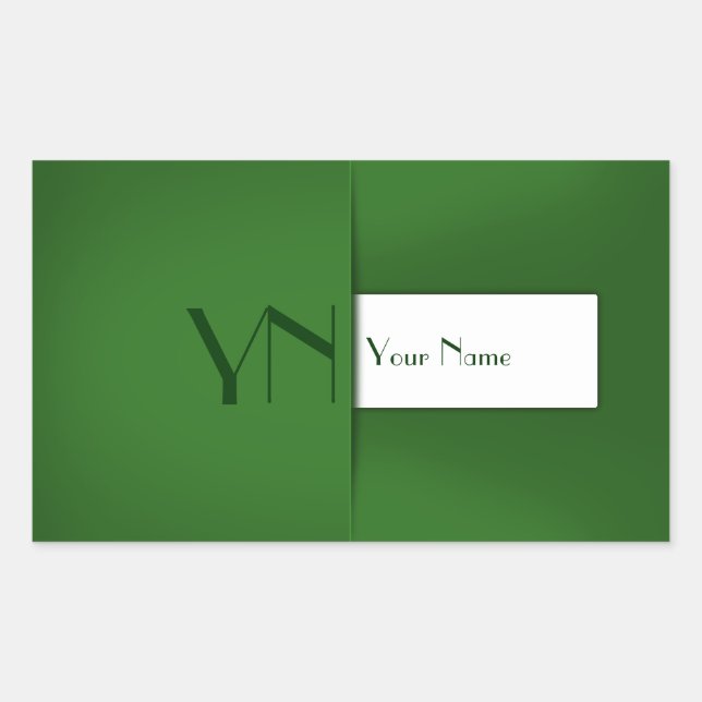 Modern Simple Green Monogram Rechteckiger Aufkleber (Vorderseite)