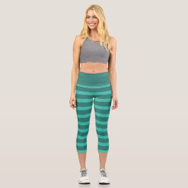 Modern Simple Green Two Tone Stripe line Geometris Capri Leggings