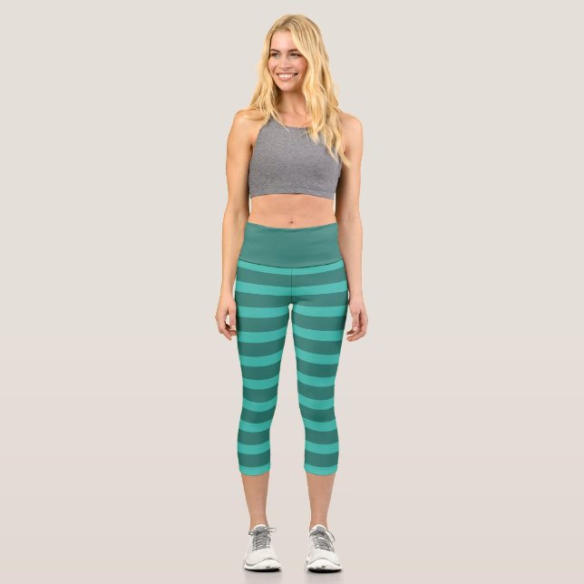 Modern Simple Green Two Tone Stripe line Geometris Capri Leggings (Vorderseite)