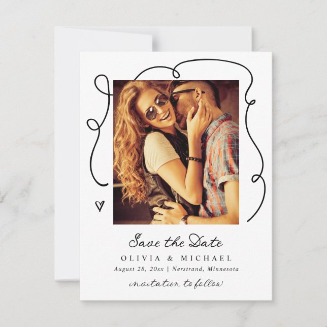 Modern Simple Handwriting Wavy Lines Wedding Save The Date (Vorderseite)
