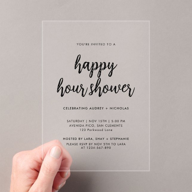 Modern Simple Happy Hour Couple Bridal Shower Acryleinladungen (Insitu (Handheld))