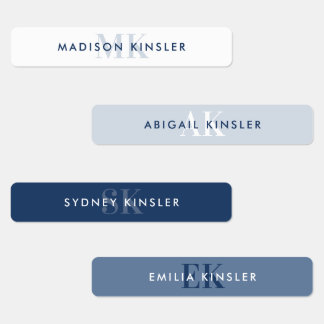 Modern Simple Initial Blue Waterproof Name Etiketten