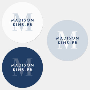 Modern Simple Initial Boho Blue Waterproof Name Etiketten
