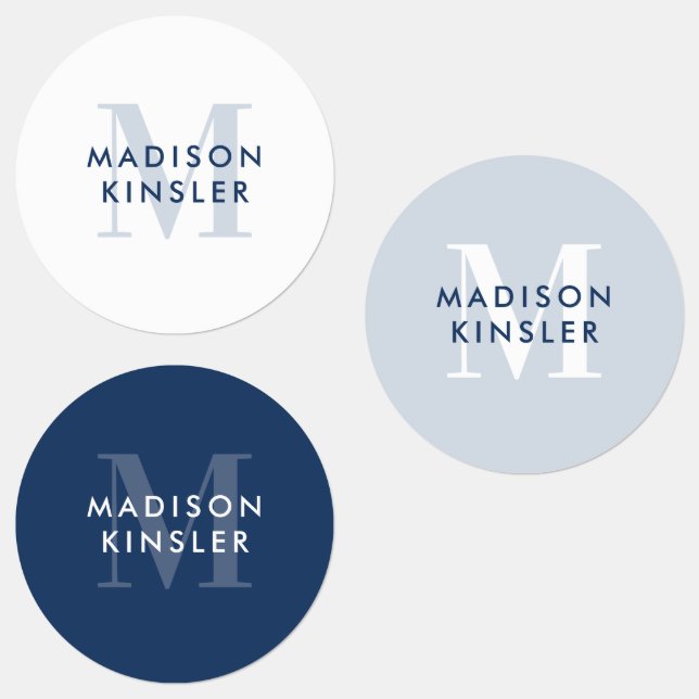 Modern Simple Initial Boho Blue Waterproof Name Etiketten (Gruppe)