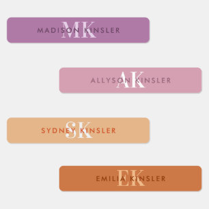 Modern Simple Initial Lila Boho Wasserfester Name Etiketten