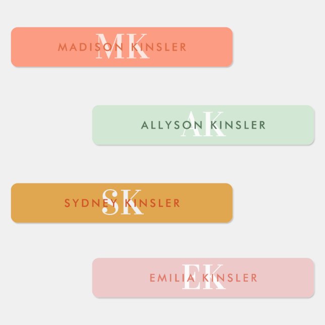 Modern Simple Initial Pink Girly Waterproof Name Etiketten (Gruppe)