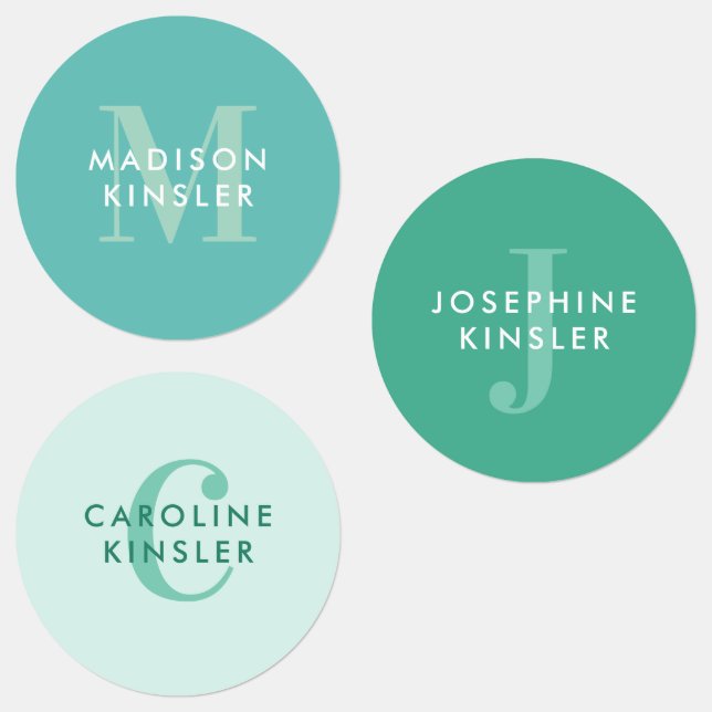 Modern Simple Initial Turquoise Waterproof Name Etiketten (Gruppe)