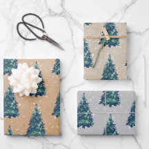 Modern Simple Kraft Snowy Green Christmas Trees