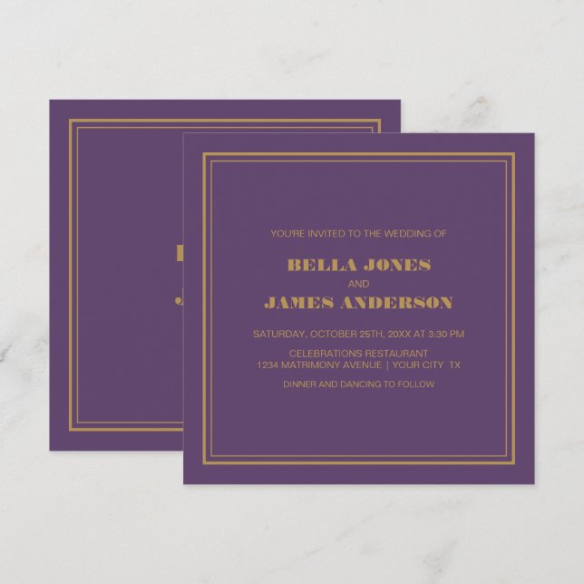 Modern Simple Lavender Gold Wedding Einladung (Vorne/Hinten)