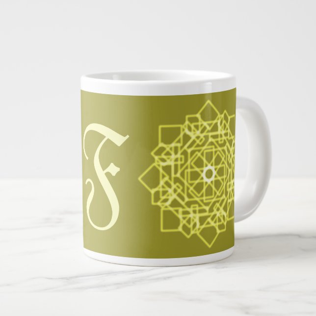 Modern Simple line stripes floral monogram name Jumbo-Tasse (Vorderseite Rechts)