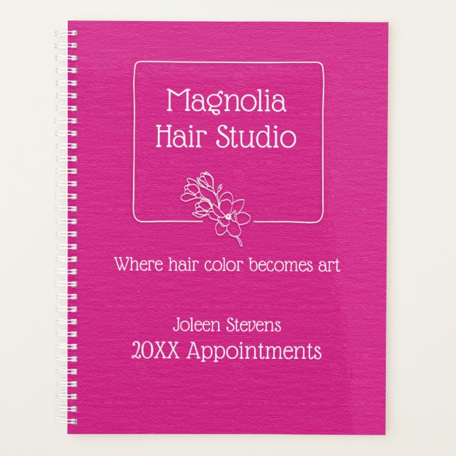 Modern Simple Magenta Magnolia Logo Hair Studio Planer (Vorderseite)