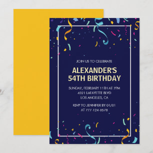 Modern Simple Men Confetti 54. Geburtstag Einladung