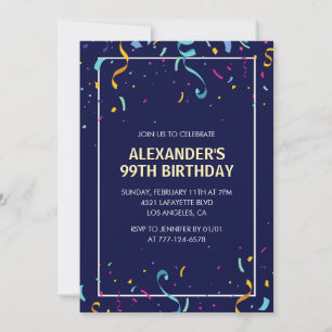 Modern Simple Men Confetti 99. Geburtstag Einladung
