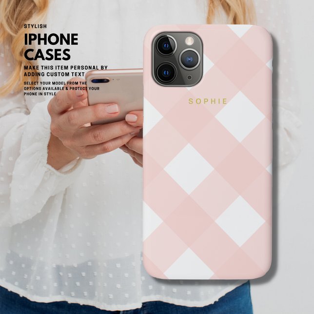 Modern Simple Minimal Girly Blush Pink Gingham Case-Mate iPhone Hülle (Von Creator hochgeladen)