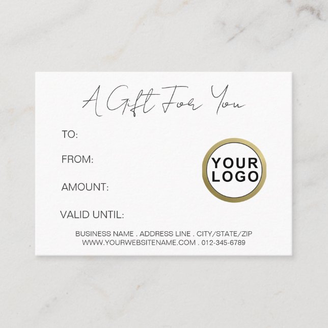 Modern Simple Minimal White Gift Certificate Visitenkarte (Vorderseite)