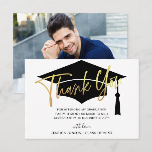 Modern Simple Minimalist Golden Graduation PHOTO Dankeskarte