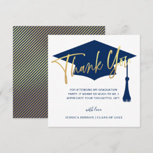 Modern Simple Minimalist Golden Navy Graduation Dankeskarte