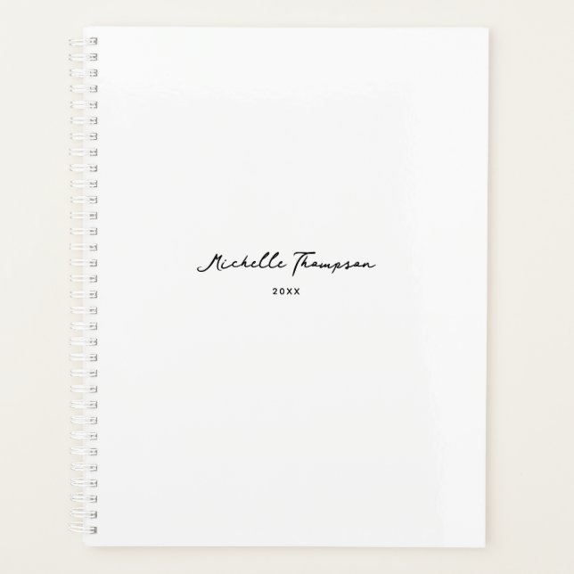 Modern Simple Minimalist White Script Name Planer (Vorderseite)
