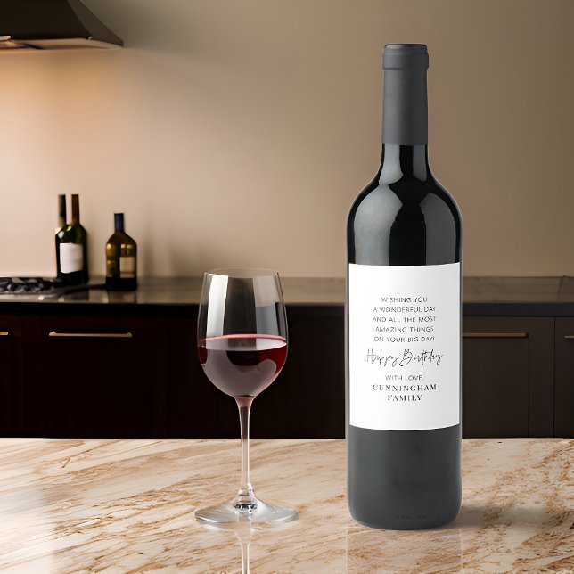 Modern Simple Minimalistisch Chic Happy Birthday Weinetikett (Von Creator hochgeladen)