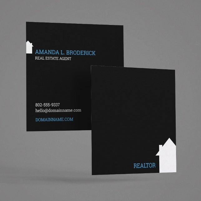 Modern simple minimalistisch schwarz Real Anwesen  Quadratische Visitenkarte (Modern black square Real Estate Agent Business Card)