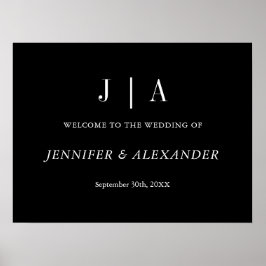Modern Simple Monogram Couple Name Black And White Poster